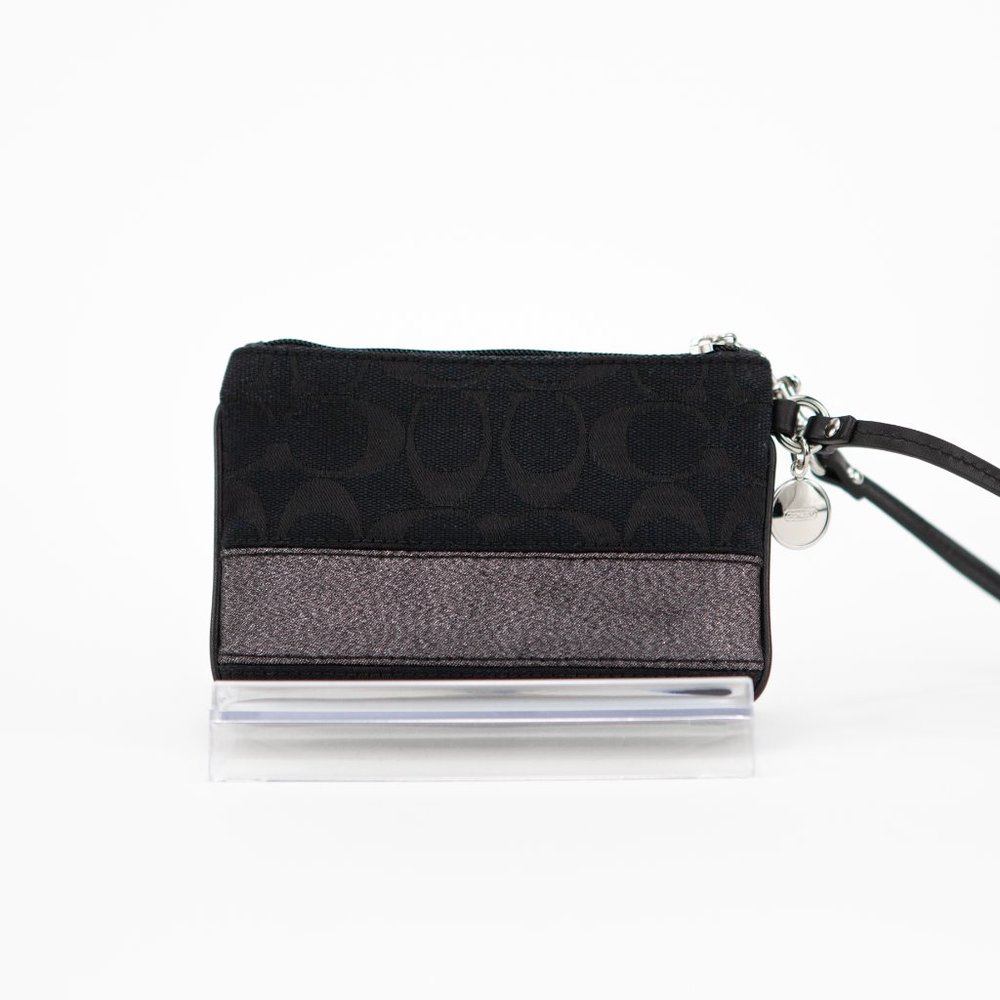 COACH Black Canvas Wristlet with Metallic Sparkly Stripe - Picture 3 of 11